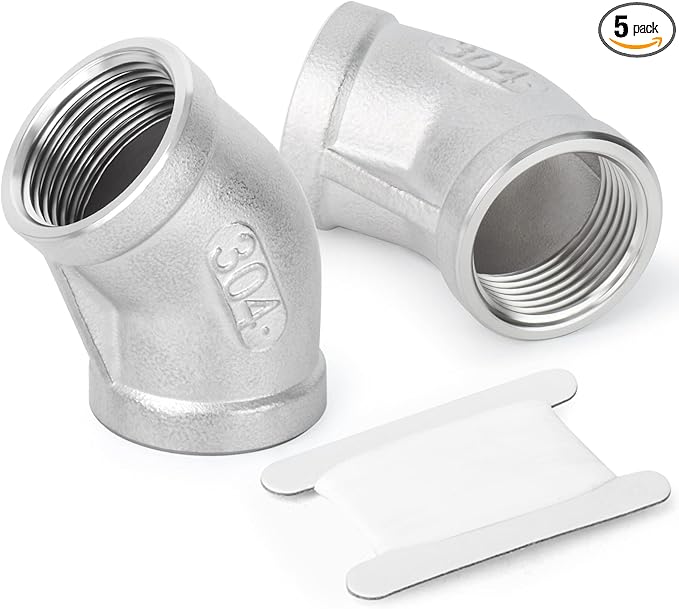 TAISHER 5PCS 304 Stainless Steel 45 Degree elbow,1/4 Inch NPT Female Pipe to 1/4 Inch NPT Female 304 Stainless Pipe Fitting