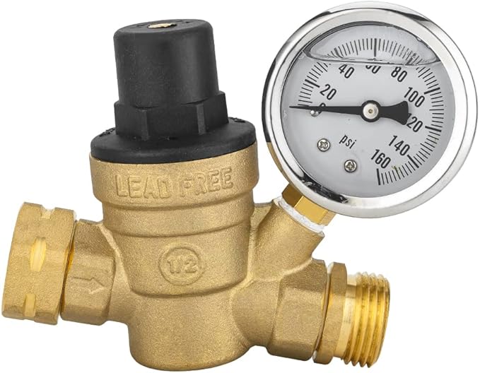 EFIELD RV Water Pressure Regulator Valve, Adjustable Water Pressure Reducer with Gauge and Inlet Screen Filter for RV Camper Travel Trailer,(TOOL029)