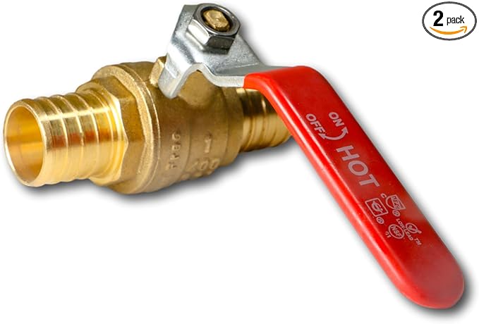 XFITTING 2 Pieces 1" Pex Ball Valve Hot/Red, 24-2-5=2X (2 Packs)