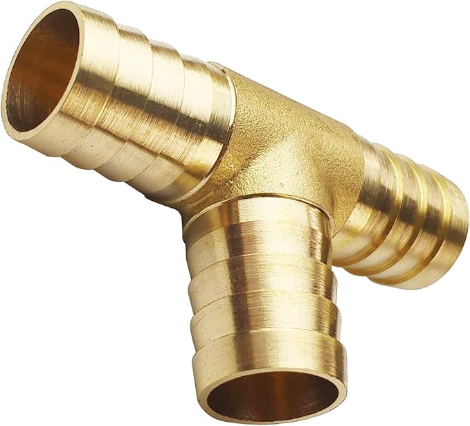 2PCs 3/4" Brass Hose Barb Fitting Tee 3 way Barbed Splicer Mender Union Fitting with 6PCs Hose Clamp for Oil Water Air