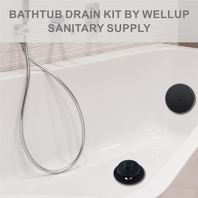 Black Bathtub Drain Conversion Kit Assembly with Single Hole Overflow Faceplate, Wellup All Metal Lift and Turn Tub Drain Twist Trim Kit with Universal Fine/Coarse Thread(Matte Black)