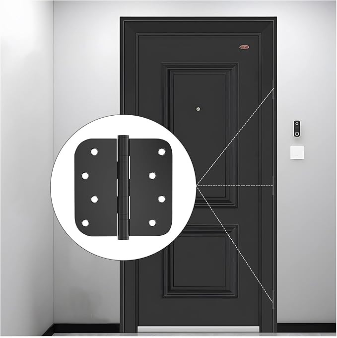 Bartuda 3 Pack Ball Bearing Door Hinges, 4 x 4 Inches Black Exterior Door Hinges, Heavy Duty Stainless Steel Hinges, 5/8'' Radius Corner, Smooth and Quiet, Non Removable Pin, Upgraded Thickness