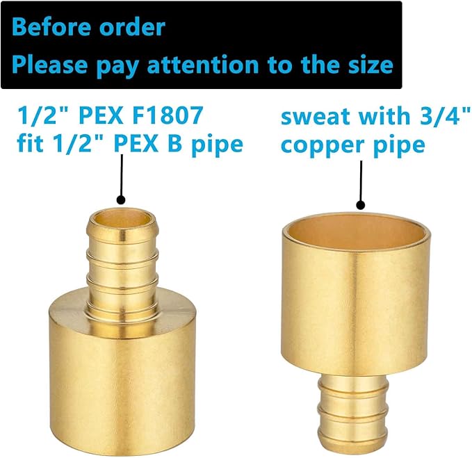 (10 Pack) Lidertik Copper to Pex Fittings, 1/2" Pex F1807 x 3/4" Female Sweat Adapter Brass