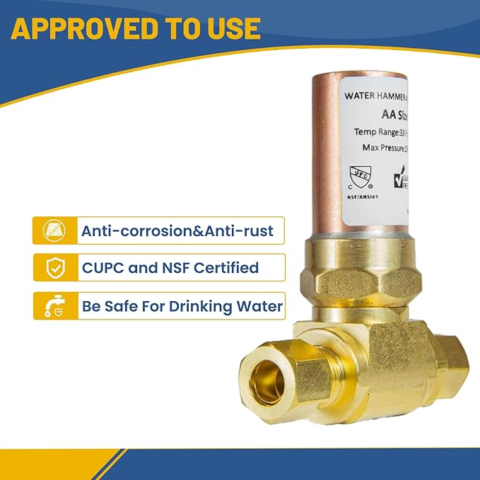 Water Hammer Arrestor,3/8" OD Comp. X 3/8" OD Tee Copper Water Arrestor,for Dishwasher Connection(1PACK,Copper Arrestor)(HAMMER012)