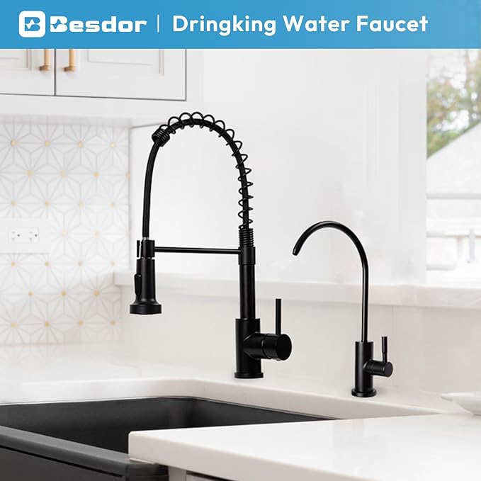 Besdor Reverse Osmosis Faucet, Filtered RO Drinking Water Faucet for Kitchen Sink, Non-Air Gap, 360-degree Rotation, Lead-Free, 304 Stainless Steel, Matte Black
