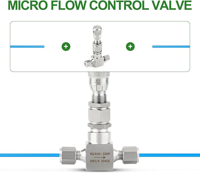 TAISHER 1PCS 304 Stainless Steel Reduce Port 3mm Needle Valve 1/8" OD，Accurate Dials For Micro Flow Control Instrument Gauge Water Gas Oil