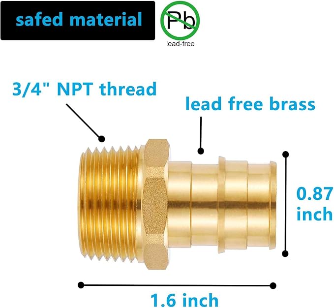 (10 Pack) Lidertik PEX A Fittings 3/4 Inch Expansion Male NPT Adapter, 3/4" PEX F1960 to 3/4" NPT Male Threaded Adapter Brass