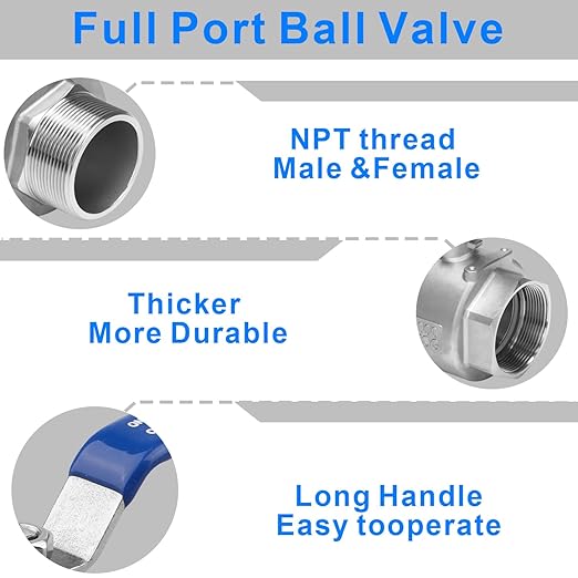 DERNORD Full Port Ball Valve 2 Inch - Male x Female Stainless Steel 304 Heavy Duty for Water, Oil, and Gas,1000WOG (2 Inch NPT)