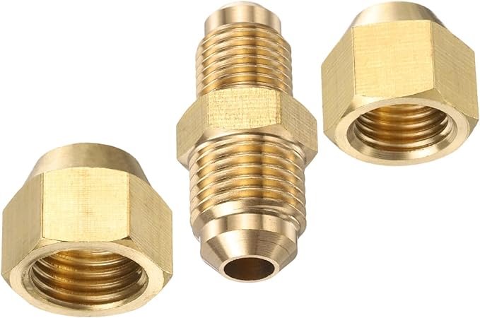 PATIKIL 6mm to 8mm OD Pipe Extension Joint Connectors,1 Pcs Brass Tube Fitting Pipe Coupling Reducer Adapter with Flare Nuts for AC Pipeline Connection