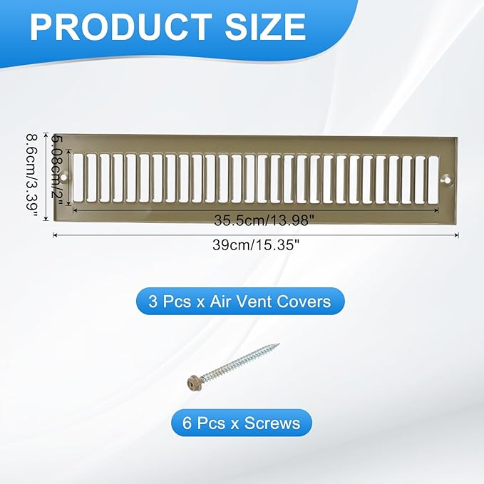 PATIKIL 2" x 14" Duct Opening Vent Cover, 3 Pcs Toe Kick Vent Cover HVAC Toe Space Register Grille Return Air Grilles for Home Ceiling Wall Floor, Brown-Outer Size: 3.4" x 15.4"