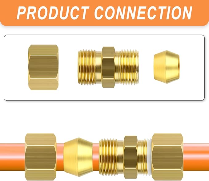 GASHER 100PCS Brass Compression Fitting, Brass Compression Sleeve Ferrules 3/16" Tube OD