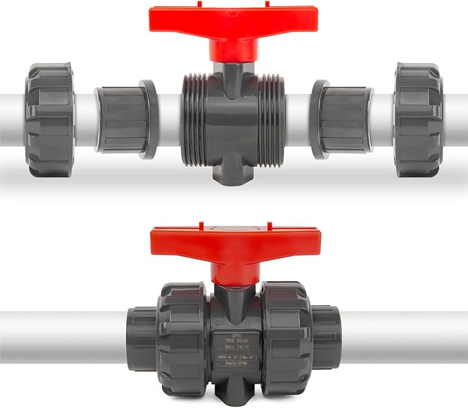 ChillWaves PVC Union Full Port Ball Valve，1-1/4"(DN32) True Union Ball Valve，ASTM EPDM O-ring，PTFE Seats，Suitable for Water Supply System，1-1/4" Slip Socket(1-PACK)