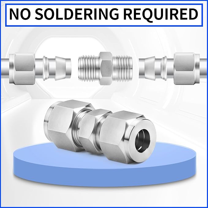 ChillWaves 304 Stainless Steel Compression Tube Fitting, 1" OD x 1" OD Compression Union Connector(1-PACK)