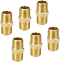 HQMPC Solid Brass Pipe Fitting Male Pipe, Hex Nipple Gas Connect Adapter Brass Union Coupler Adapter 1/2"NPT 6Pcs