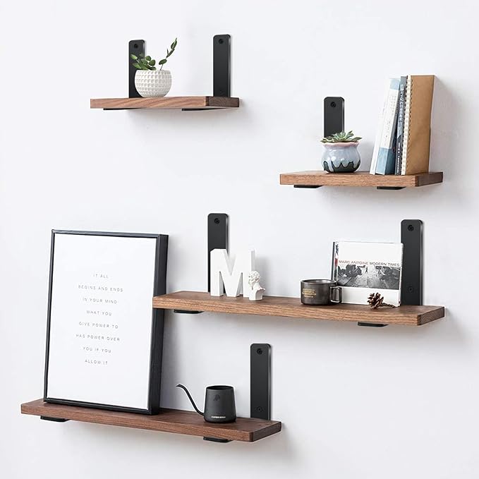 4 Pack - L 6" x H 4" x W1.5, 5mm Thick Black L Shelf Bracket, Iron Shelf Brackets, Metal Shelf Brackets, Floating Shelf, Shelf Supports with Screws