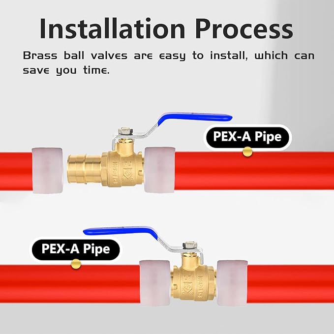 100-Pack Foskan 1" Brass PEX-A Ball Valve with Blue Handle, Quarter Turn Full Port Valve for PEX-A Pipe Connection