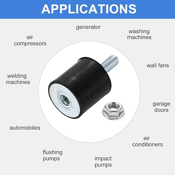 uxcell M8 Rubber Mounts, 2Pcs 29x30mm(DxH) Rubber Cylindrical Anti Vibration Isolator Shock Absorber with Lock Nut for Car Bobbin Generator Air Compressors