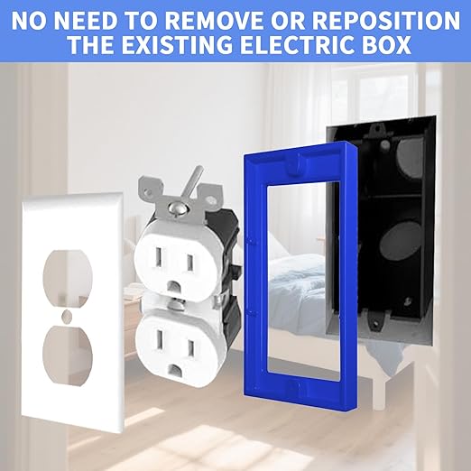 3 PCS 1/4" Single Gang Outlet Box Extenders with 6 Screws - Electrical Outlet Extender Receptacle Box Extenders for Electrical Outlet Switches, Blue