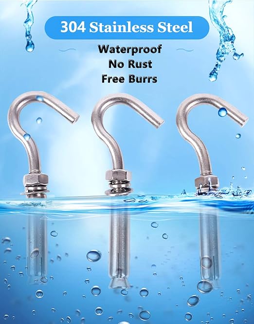 Concrete Wall Hook, Lsqurel 304 Stainless Steel Concrete Anchors Heavy Duty Open Expansion Bolts for Concrete Wall (M6-10Pack)