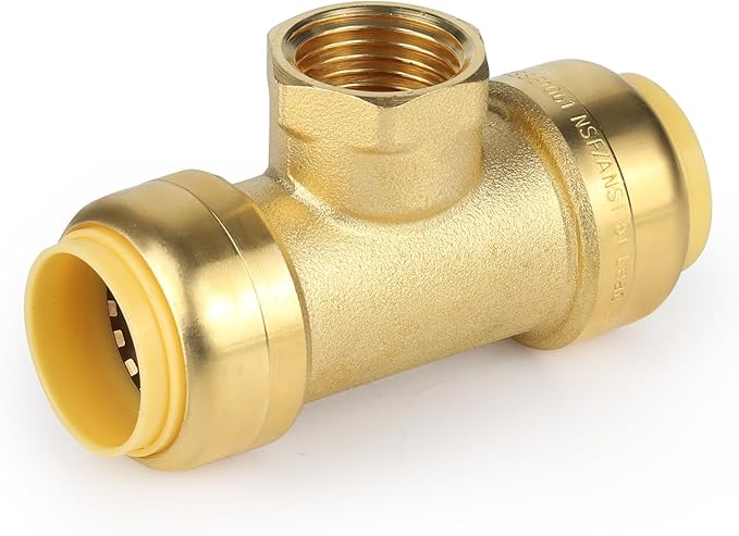 (2 Pack) EFIELD Female Tee 3/4"x3/4"x1/2" Push Fit Female Plumbing Tee,Brass Fitting No Lead For Copper Pex CPVC,(PF228)