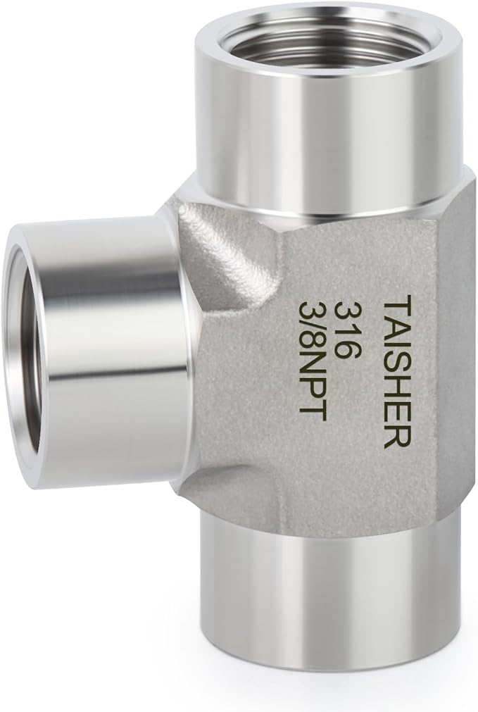 TAISHER 1PCS Forging of 316L Stainless Steel Tee Pipe Fittings, 3/8" x 3/8" x 3/8" NPT Female Pipe Fittings