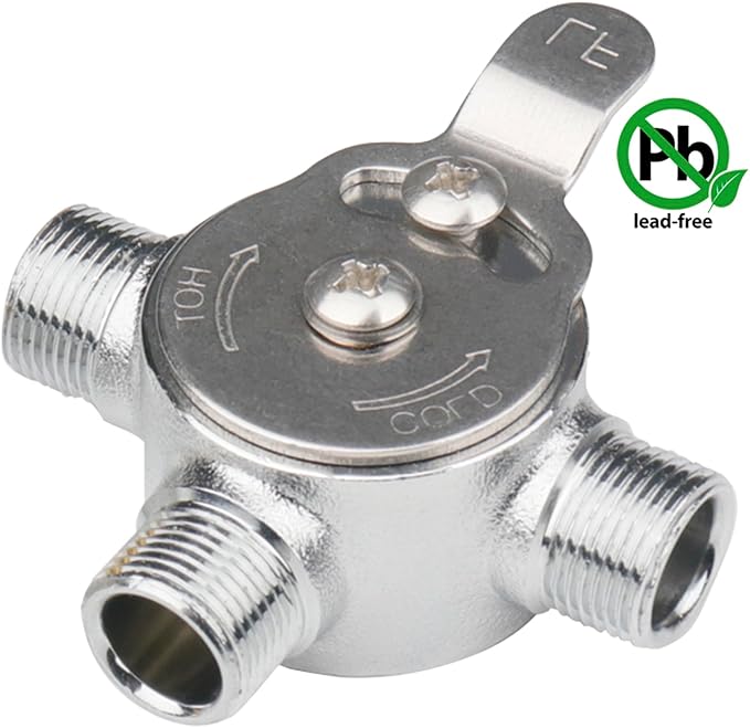 WHK Water Mixing Valve Hot Cold Water Mixer, Inlets and Outlet is 3/8"Inch by Compression Connection on Sink to Adjust Water Tempture(Lead-Free Brass)