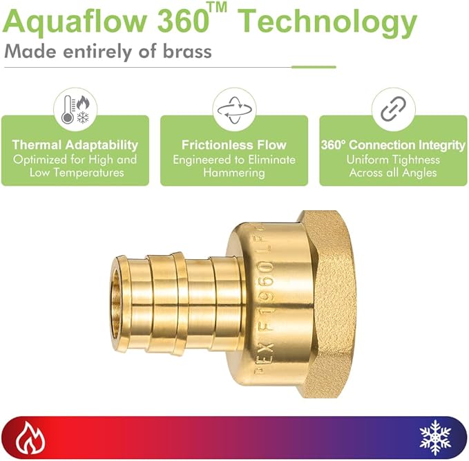 10 Pack ORIANSE 1/2" Pex-A Female Adapter, 1/2" NPT to 1/2" PEX Brass Expansion PEX-A Fittings,Zero-Lead Brass NSF/ANSI 61 NSF 372 Certificate, ASTM F1960 Certified