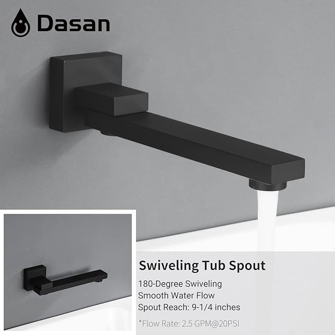 DASAN Tub Shower Faucets Sets Complete Matte Black Bathtub Shower System with Tub Spout, Bathtub Faucet Set Tub and Shower Faucet Combo Trim Kit with Rough-in Valve