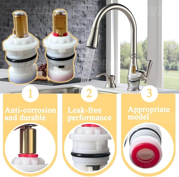 Ceramic Stem Disc Faucet Cartridge (Hot & Cold Pair), Replacement for 9608020 9608060 48/143/149 Series, Universal Bathroom Valve Cartridge