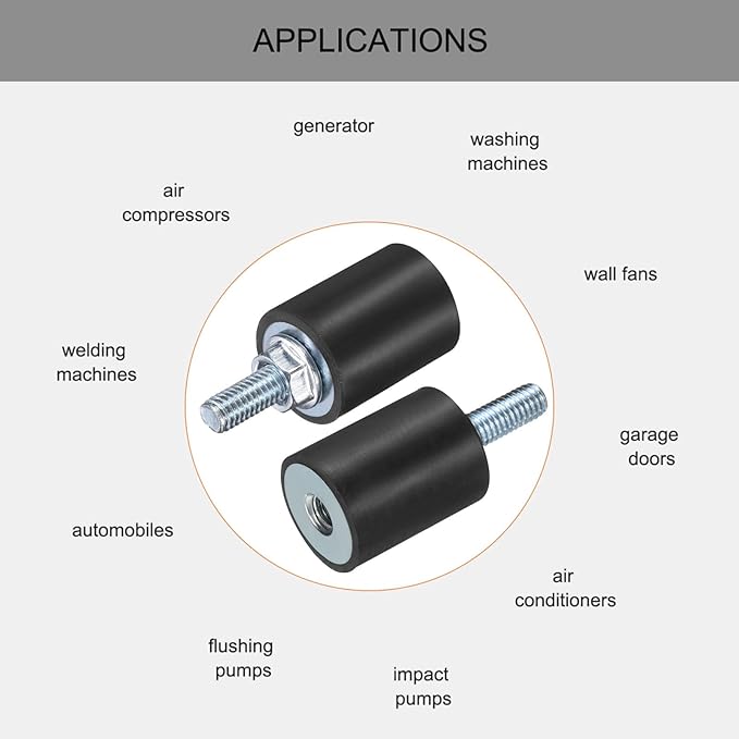 uxcell 6pcs M6x18mm Rubber Isolator Mounts with Studs 20x25mm Male Female Vibration Shock Absorber Zinc Plated Cylindrical Thread Mounts Anti Vibration Isolators with 6pcs M6 Lock Nuts