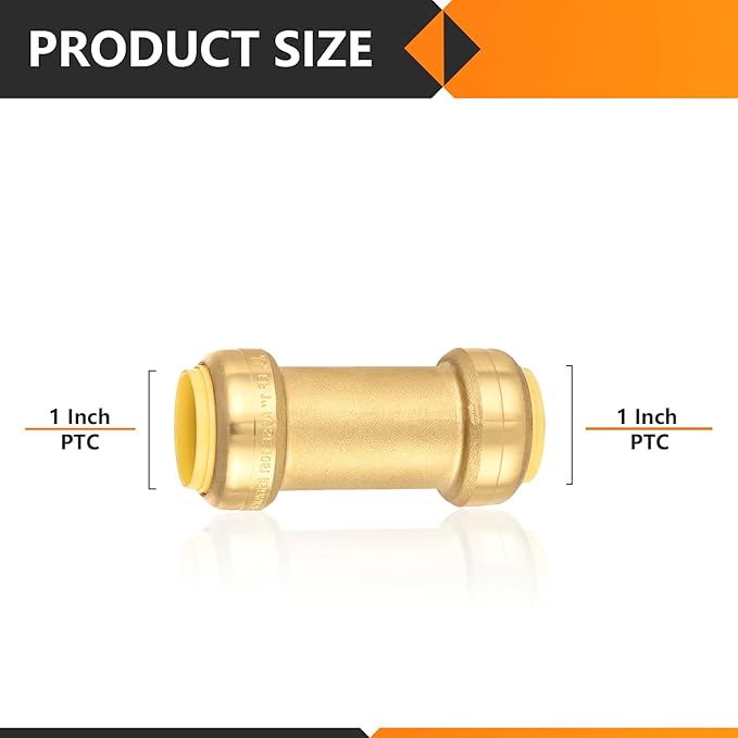 10-Pack HeSun Pushfit Check Valve, 1-Inch Push to Connect Plumbing Fittings with Disconnect Clip, Brass Push-fit Fittings for PEX, Copper, CPVC, PE-RT Pipes(PF-VALVE066-10)