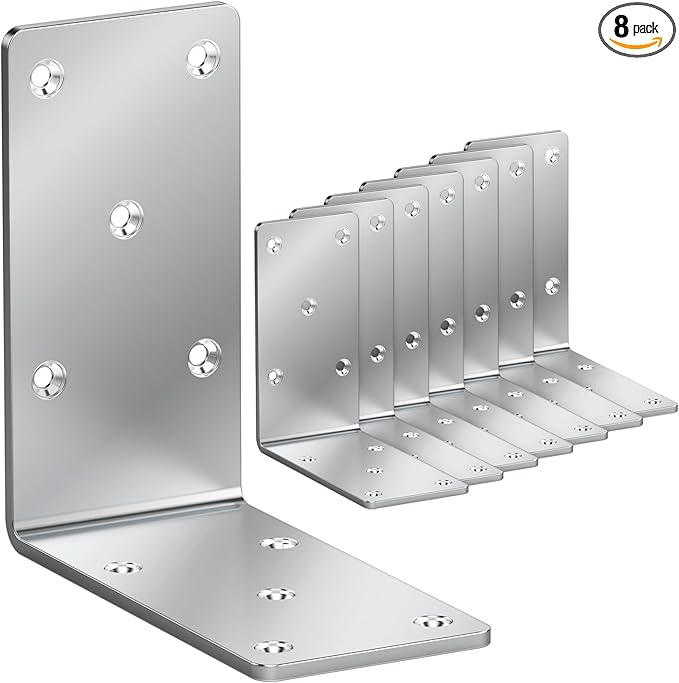 5 x 5 x 2.5 Heavy-Duty Shelf Brackets, L-Shaped Metal Support Bracket for Post Wood 90 Degree Corner Bracket for Floating Shelf, Countertop Support Brackets (Silver 8 Pack)