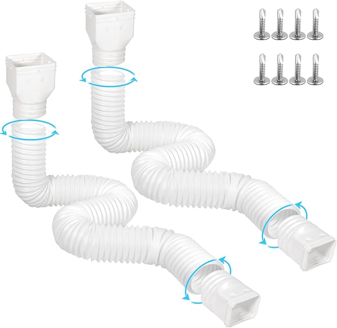 11.5ft Long Gutter Downspout Extensions Flexible, Drain Downspout Extender, Down Spout Drain Extender, Gutter Connector Rainwater Drainage, Extendable from 2.6ft to 11.5ft(2Pack, White)