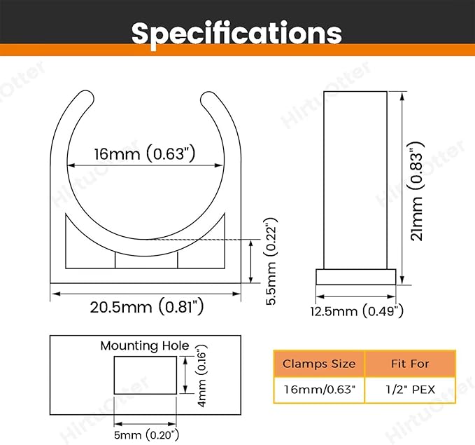 16mm/0.63" (100 PCS) U-Shaped PVC Pipe Clamps (White), Hose Hanger Support, High Strength for Home Plumbing, TV Trays, Water Supply, Garden Tubing, PEX, UV Resistant, fit for 1/2" PEX Tubing