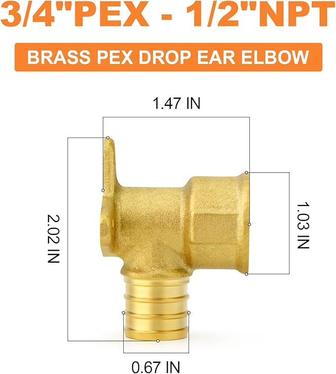 GASHER 6Pcs No Lead Brass Pex Drop Ear Elbow, PEX 3/4" x 1/2" NPT Female Threaded Adapter Crimp Fitting for Hot or Cold Water Systems