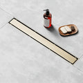 Linear Shower Drain 36 Inch Gold, Shower Drain with 2-in-1 Tile Insert Panel, Brushed AISI 304 Stainless Steel Linear Drain for Fast Drainage, Floor Drain for Bathroom, Kitchen, Garage & More