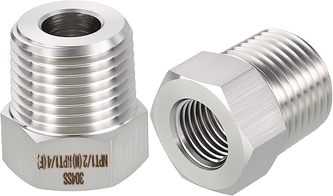 1 Pack 304 Stainless Steel Male to FeMale Adapter, 1/2" Male NPT x 1/4" FeMale NPT Hex Bushing Reducer for Industrial, Automotive, Fluid Transfer, Home Gardening, Water Treatment
