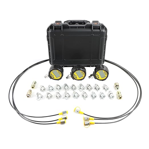 70P Digital Hydraulic Pressure Test Coupling Kit with 3 Gauges (2PC 70MPa, 1PC 16MPa), 22 Test Couplings 3 Test Hoses for Caterpillar John Deere Excavator Construction Machinery Repair Test