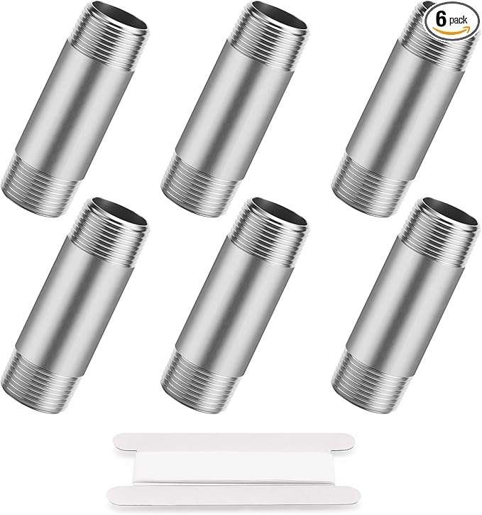 1"x4" 304 Stainless Steel Pipe, 1" NPTx 1" NPT Male Threaded Nipple, SCH40 Heavy Duty Pre-Cut Steel Pipe for Plumbing Gas, Hydraulic, and Industrial Applications(4",6 Piece)