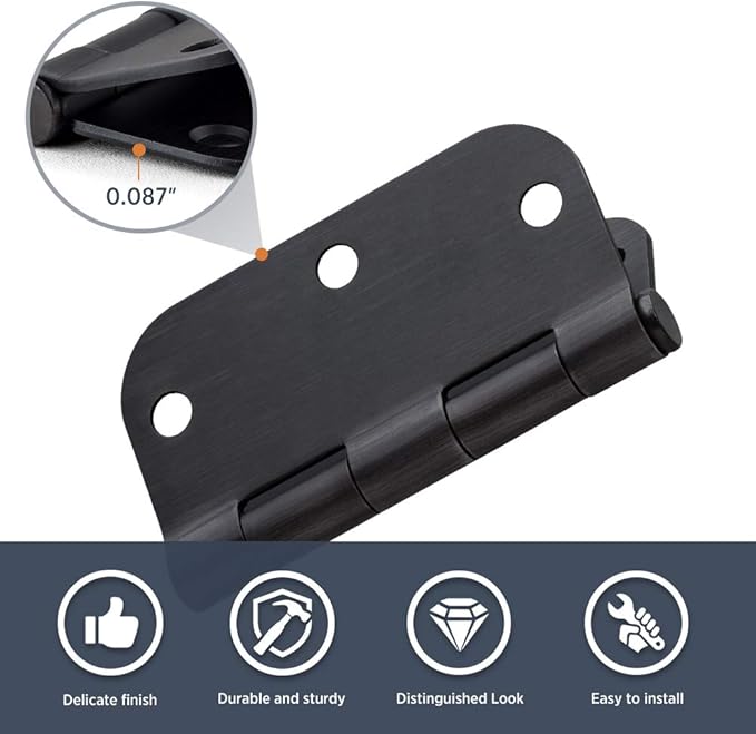 Door Hinges Oil Rubbed Bronze Hinges 3.5 in 5/8" Radius Corners Black Hinge Interior Hinge Hardware 30 Pack