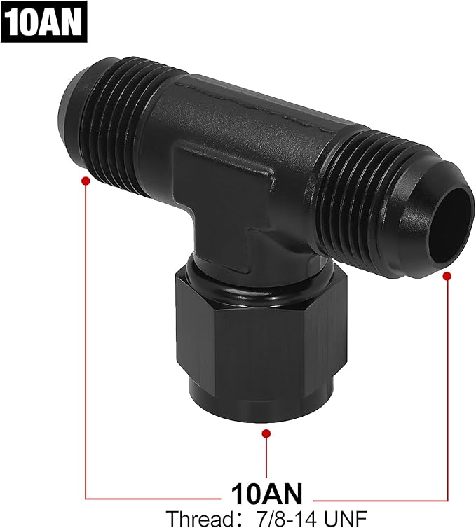 EVIL ENERGY 10AN Male Tee Fitting Adaptor with AN10 Female Swivel on Side Black