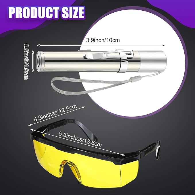 AC Leak Detector Kit AC UV Oil Dye Leak Detection Includes 365nm LED Flashlight USB Rechargeable and UV Protective Glasses with Box for Car Refrigerant Detector Tool