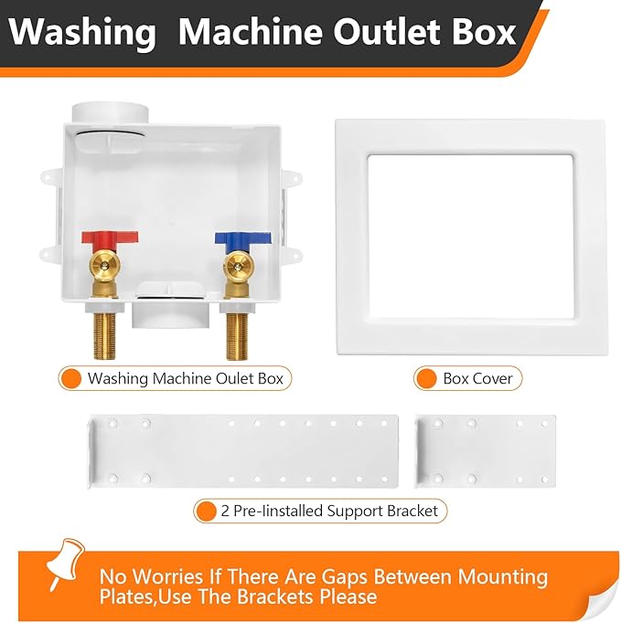 1-Pack HeSun Washing Machine Outlet Box, 1/2 Inch MIP(Sweat) Inlet x 3/4 Inch MHT Outlet Connection, Laundry Pex Washer Outlet Box(WM001)