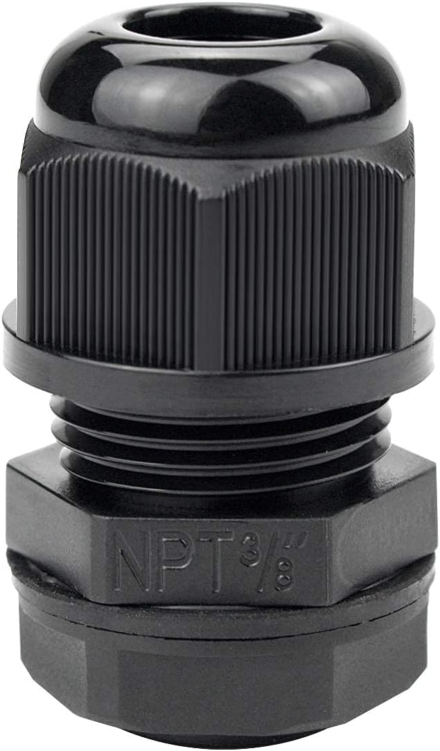 XHF 10 Pcs 3/8" IP68 Strain Relief Nylon Cord Grip Waterproof NPT Cable Glands Adjustable UL Listed and RoHS Compliant (Black)