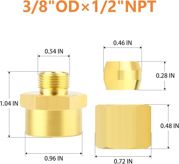 GASHER 5PCS Brass Compression Union Tube Pipe Fitting Connector, 3/8" Tube OD x 1/2" NPT Female Connector
