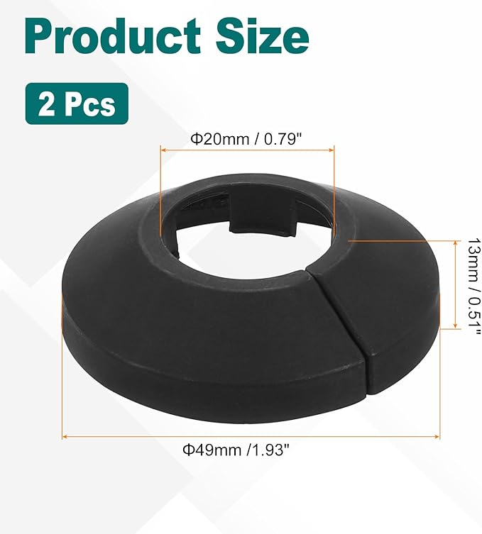 uxcell Escutcheon Plate, 1Pcs 20mm - Fit 0.78" Outer Diameter Split Pipe Flange Water Pipe Cover Collar Decoration, PP Plastic Plumbing Cover Plates (Black)