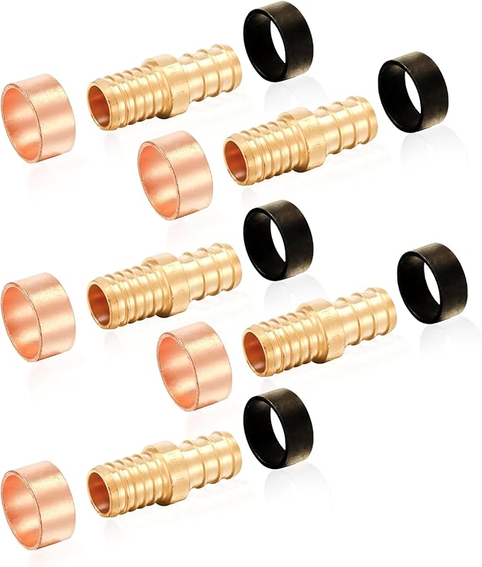 5-Pack HeSun Polybutylene Transition Coupling, 1/2" PEX X 1/2" PB, Brass Crimp Pex Fittings with 10 Rings, ASTM F1807(PEX1807504)