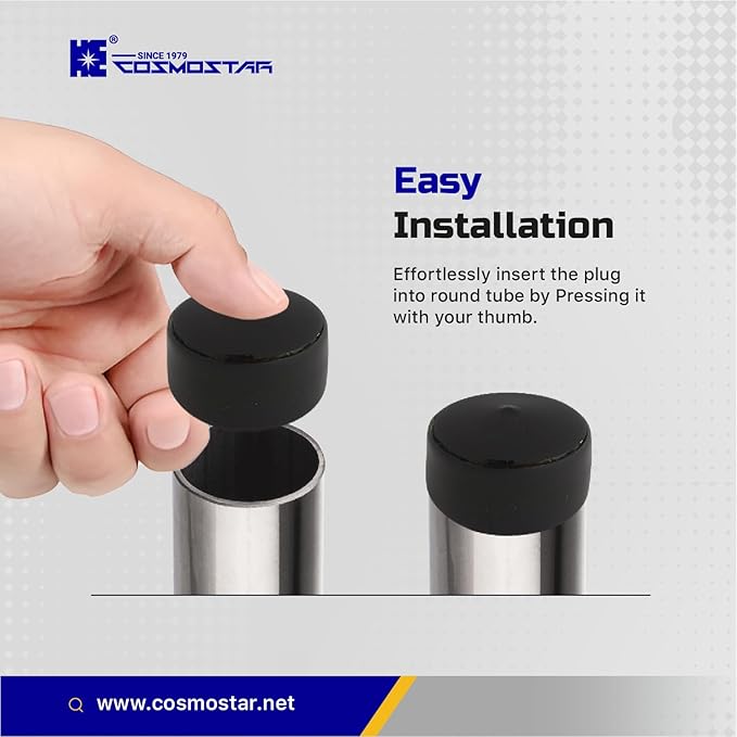 Cosmostar 1.75" Inch (44.45 mm) Round Rubber Hole Plugs - Durable Black End Caps for Metal Tubing, Fences, Chair & Furniture Legs | Easy Glide Protection & Secure