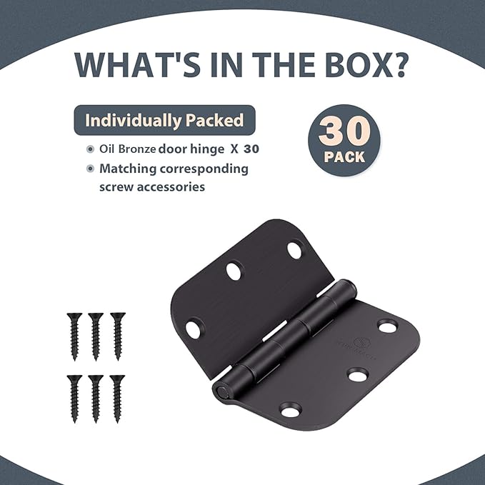 Door Hinges Oil Rubbed Bronze Hinges 3.5 in 5/8" Radius Corners Black Hinge Interior Hinge Hardware 30 Pack