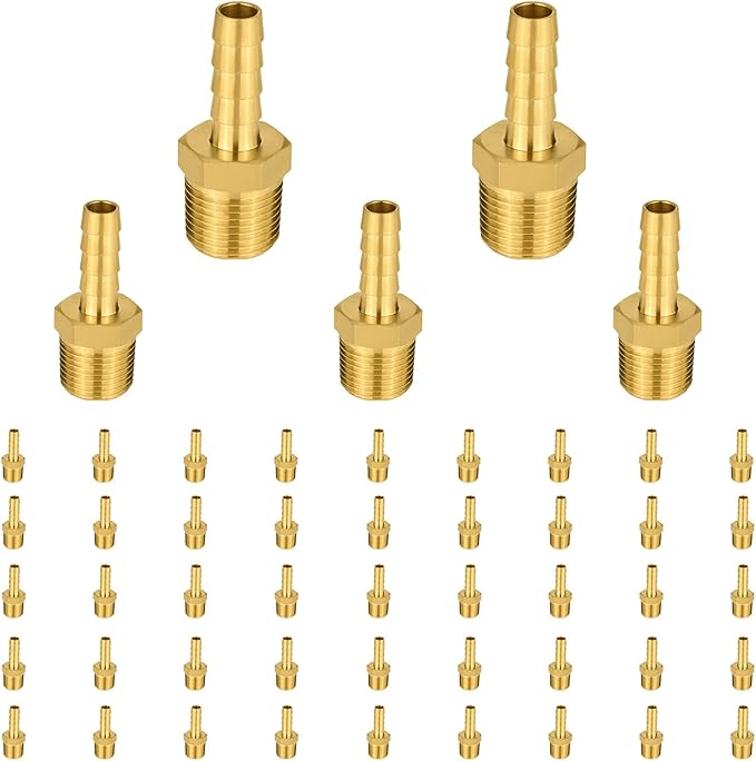 (Pack of 50) EFIELD Brass Hose Barb Fitting Adapter, 1/8" Barb x 1/8" NPT Male Pipe Fitting,(BARB001-50PCS)
